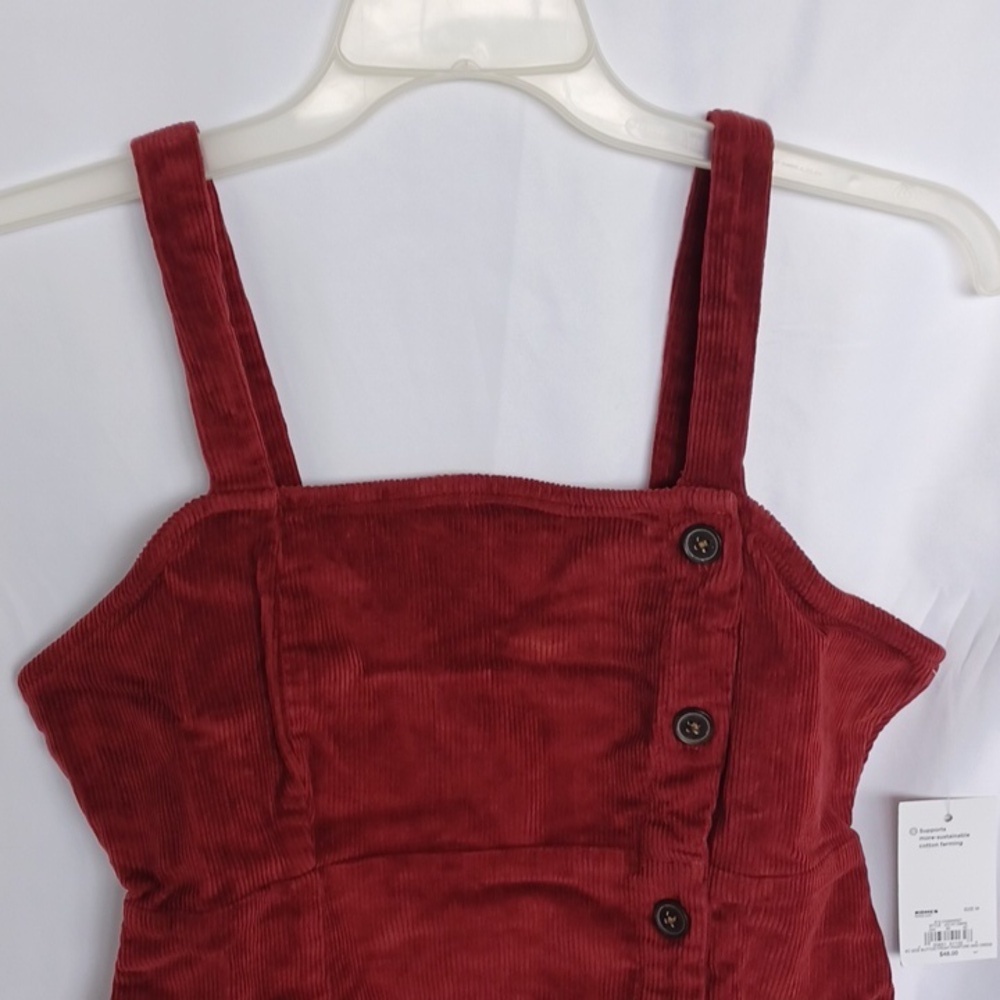 SO Cotton Button Strap Pinafore Dress, Rust - Picture 3 of 8